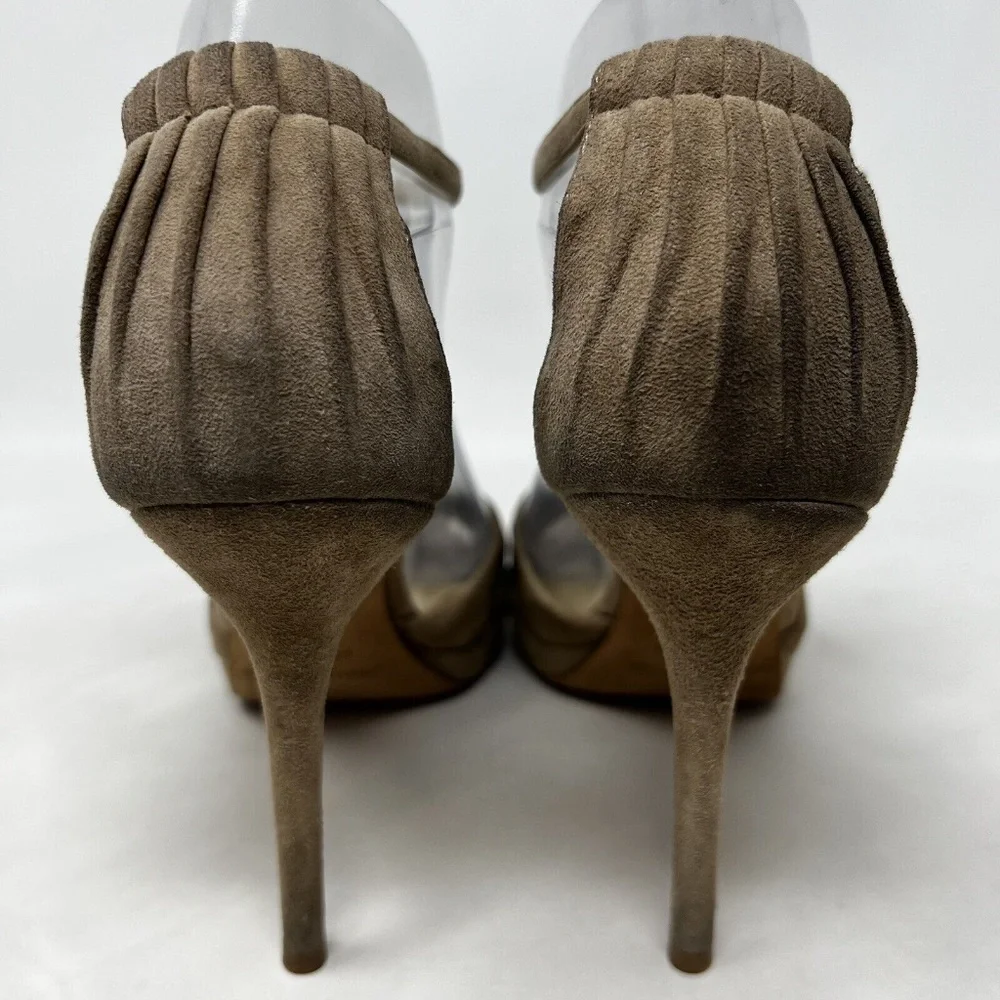 Jimmy Choo High Heels Beige Brown Suede Womens EU 38.5 Italy - Picture 4 of 10
